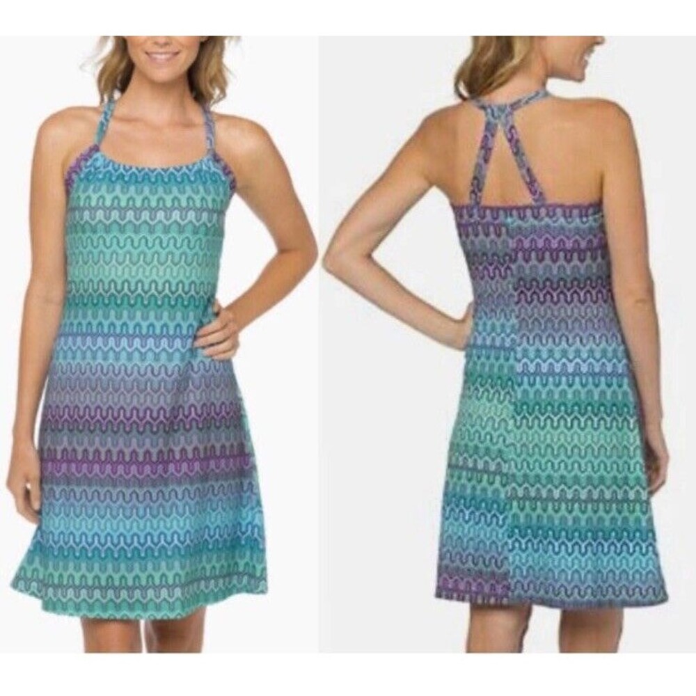 Prana Quinn Racerback Dress in Cool Green Ibiza Print Size X-Small L3239